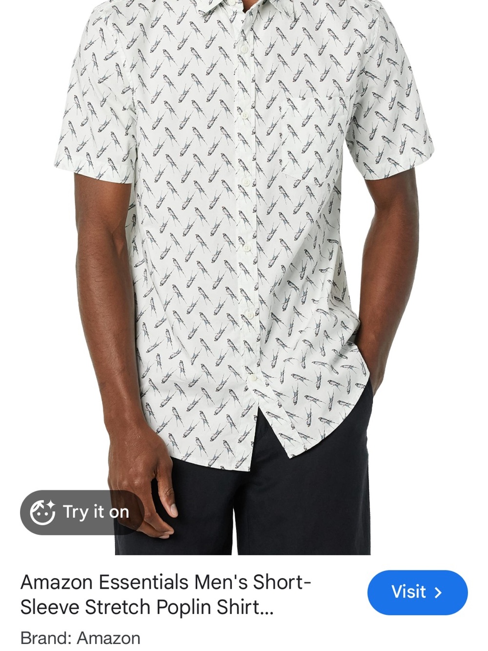 Amazon Essentials White Short-Sleeve Button-Down Shirt poplin print